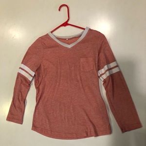 Comfy, pink, size small v neck long sleeve t-shirt